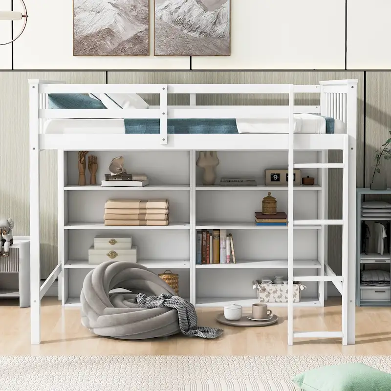 Twin Loft Bed with Storage Shelves