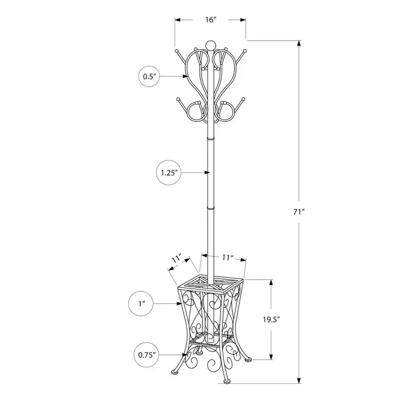 Metal Coat Rack 8 Hooks 2-Tier with Umbrella Holder 71''H