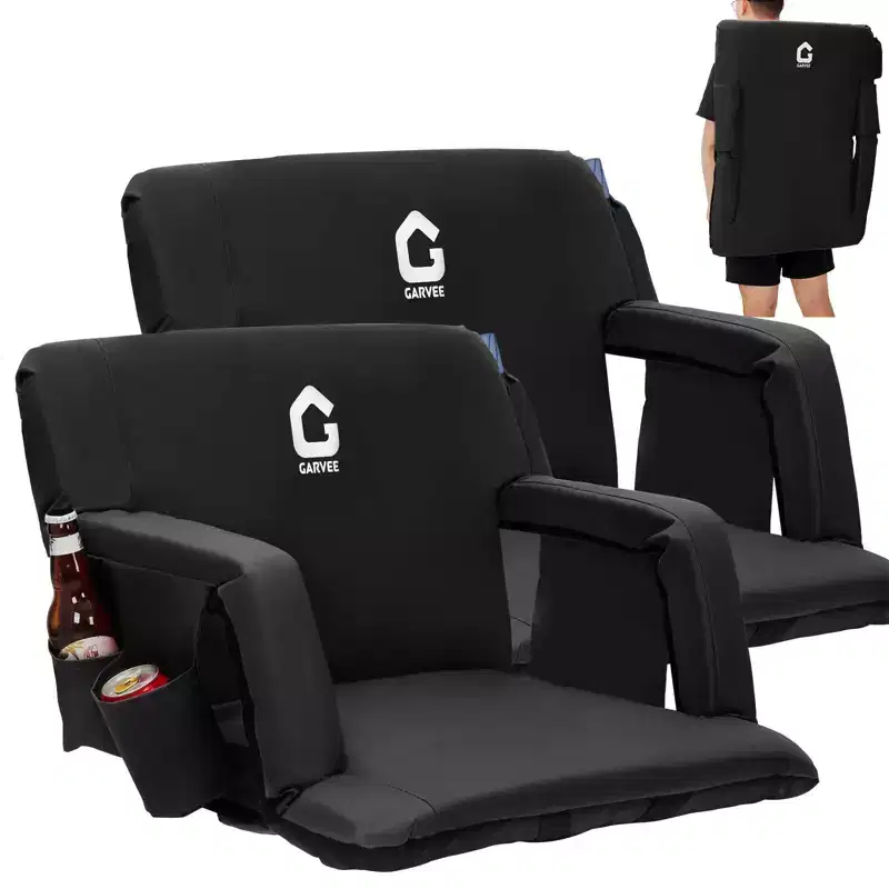 COZONY Set of 2 Portable Reclining Stadium Seats with Padded Backrest & Adjustable Armrests, Foldable Bleacher Seats for Sports Games