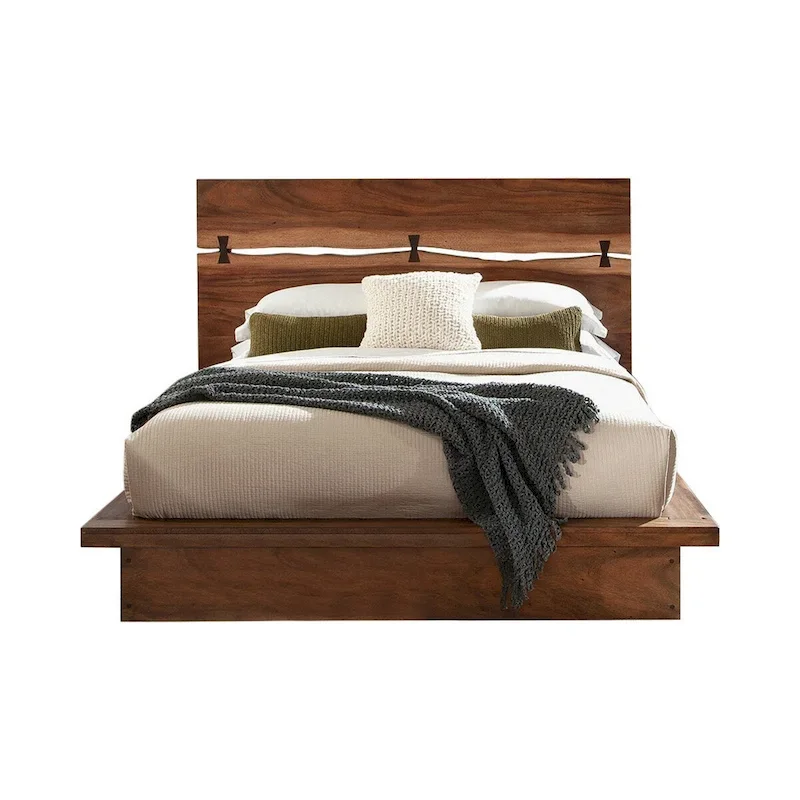 Queen Size Platform Bed with Live Edge Panel Headboard