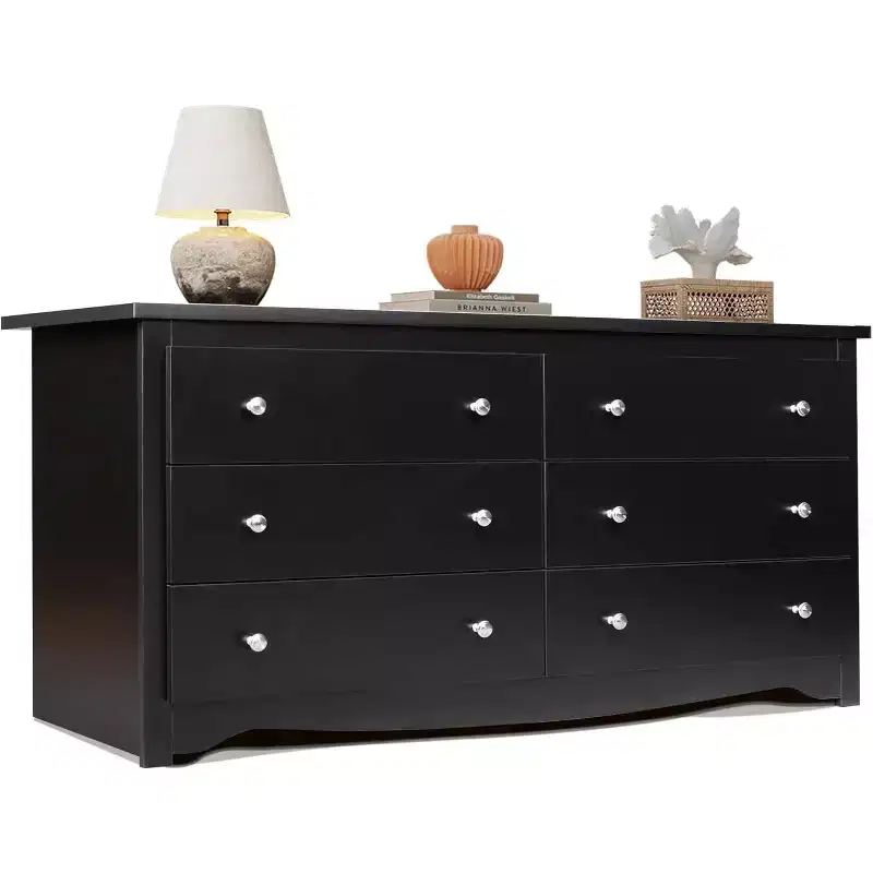 DEXYLLO 6 Drawers Modern Storage Dresser, 59-inch Wide Wood Chest for Bedroom/Living Room, Long Nightstand Organizer Unit