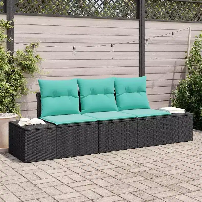 vidaXL Garden Sofa Set with Cushion 3 pcs - Black and Turquoise