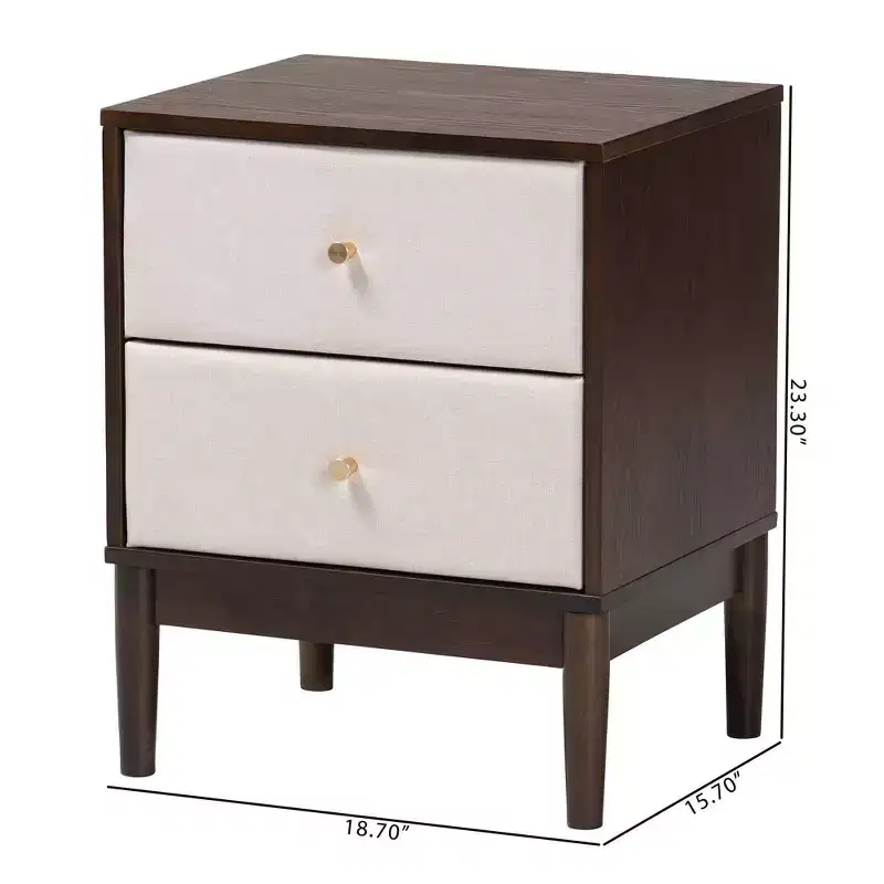 Fabric and Wood 2 Drawer Nightstand Beige/Wenge Brown