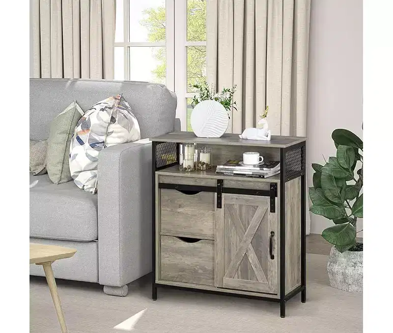 Barn Door-Style Floor Bathroom Cabinet with Drawer and Shelves