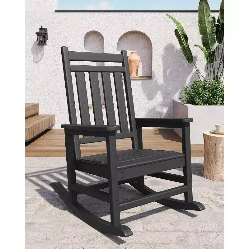 Adirondack Outdoor Patio Rocking Chair, All Weather HDPE Glider Rocker Chair with High Backrest for Porch Balcony Lawn, 380 Lbs Capacity