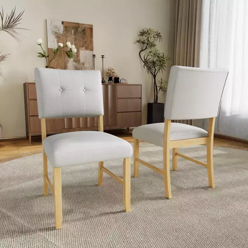 Set of 4 Fabric Upholstered Dining Chairs with Solid Wood Legs and Padded Seats