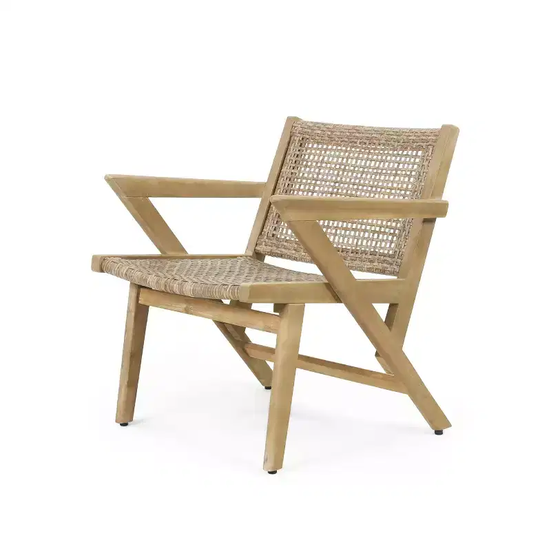 Okak 16 Rustic Patio Accent Chairs Premium Acacia Armchair with Woven Wicker Finish Seat&Back,Set of 2,Patio Furniture Seating,Natural
