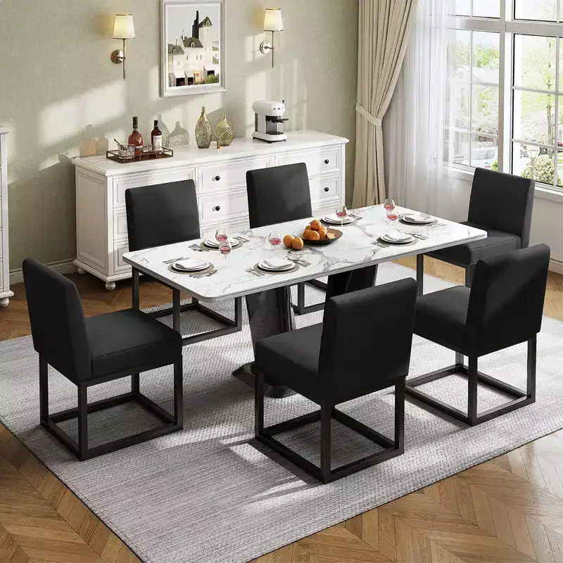 AMERLIFE Mid Century Linen Dining Chairs Set of 6, Modern Upholstered Dinner Chairs