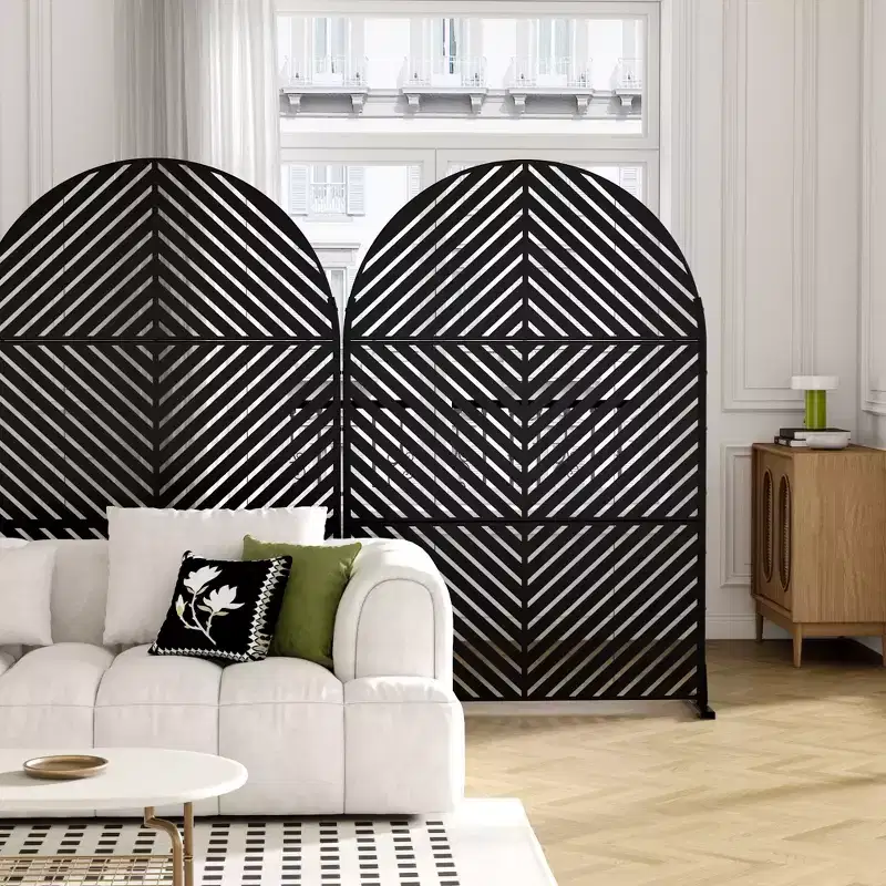 Parallel Lines 01 Black Arched Galvanized Steel Screen 183x120x40cm