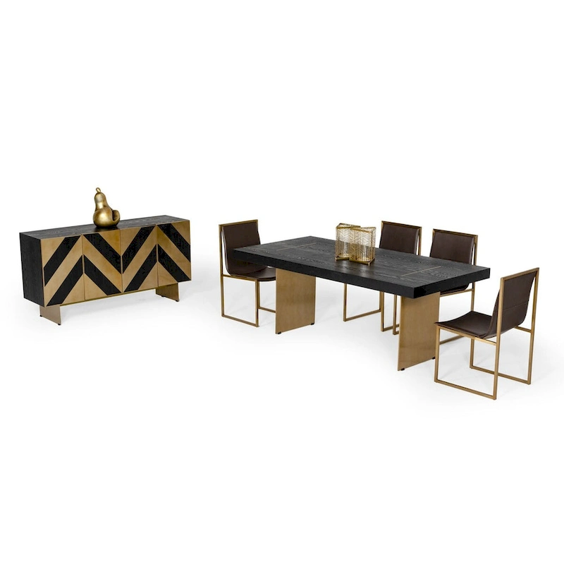 Modrest Perret Glam Black Ash & Brushed Brass Modern Buffet