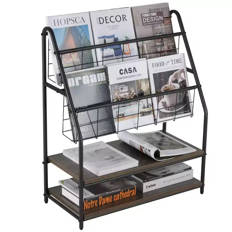 2-Tier Metal Frame Freestanding Bookshelf & Magazine Rack for Small Spaces