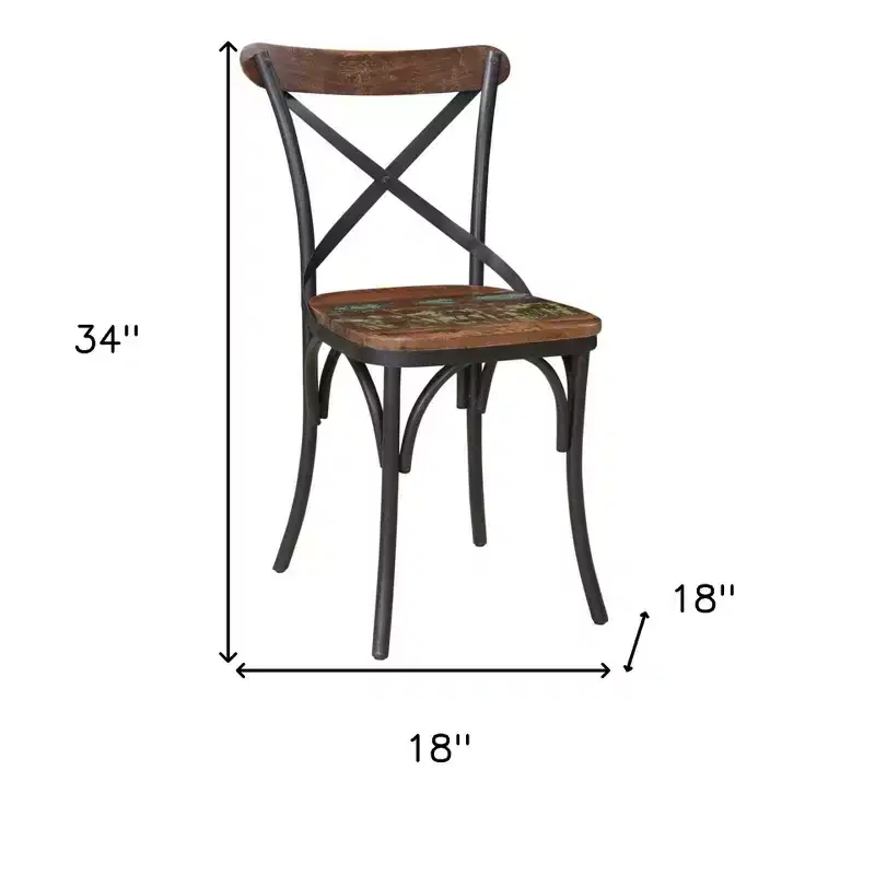 HomeRoots Set of Two Brown And Black Metal And Wood Cross Back Dining Side Chairs