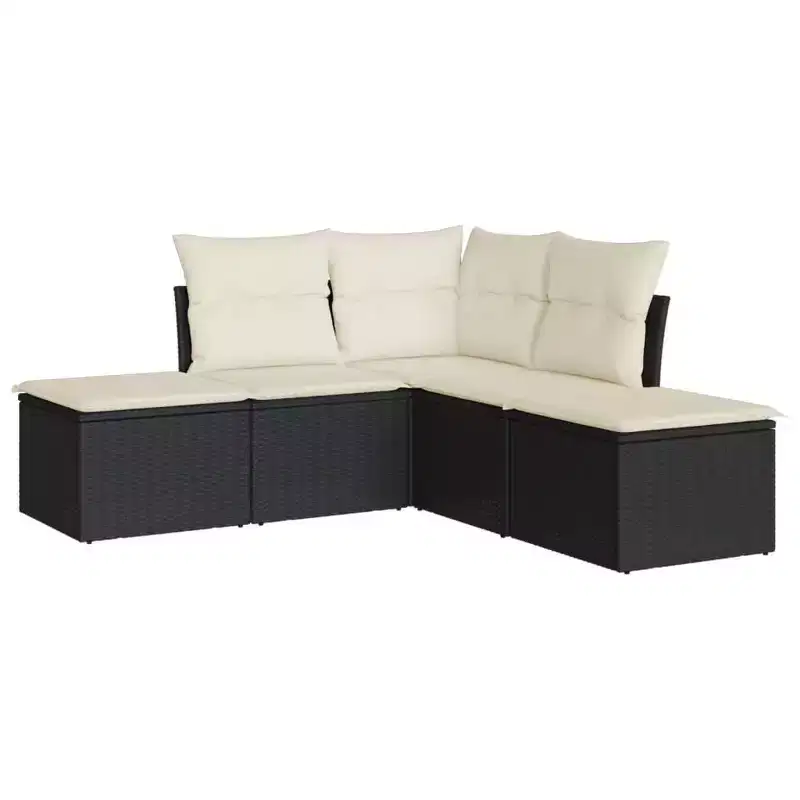 vidaXL Garden Sofa Set Black PE rattan, powder-coated steel, 100% polyester
