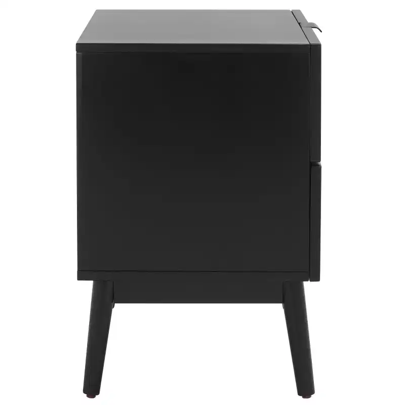 2-Drawer Rattan Nightstand with Splayed Legs, Mid-Century Coastal Bedroom Table