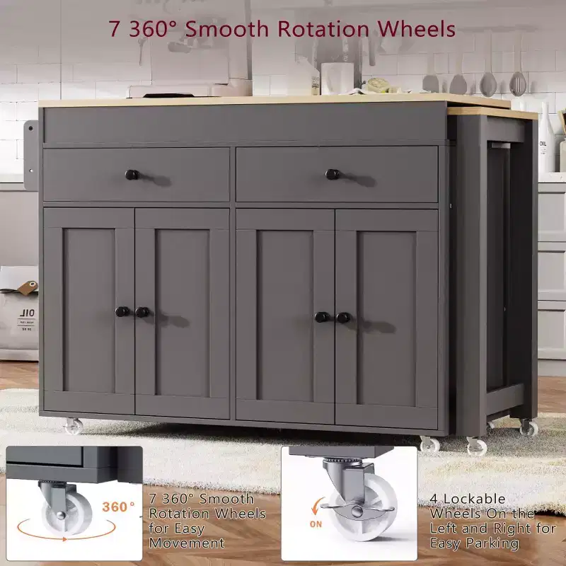 Kitchen with Dining Table, Kitchen Table with Outlet,2 Drawers 2 Side Shelves