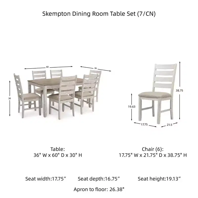 Signature Design by Ashley Set of 7 Skempton Dining Room Table Set Light Brown: Modern 6-Seater Rectangle Non-Extension