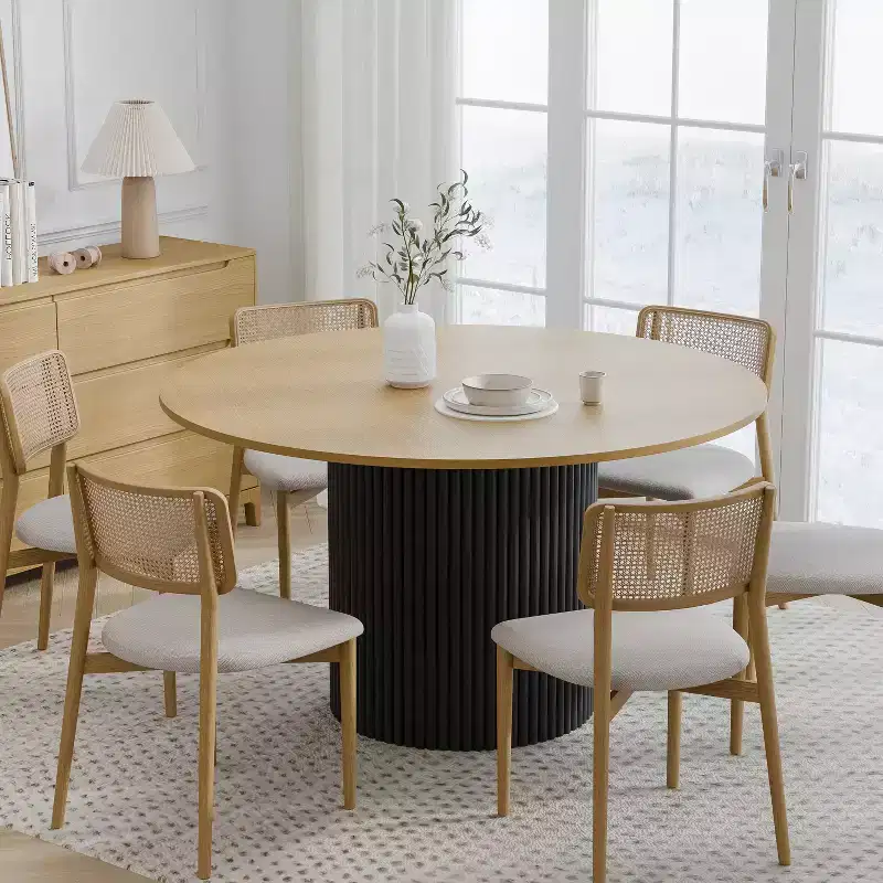PexFix 52 Solid Wood Round Dining Table Kitchen Table for 4-6 with Tabletop & Concave Cylinder Legs for Living/Dining Room Coffee Office Natural