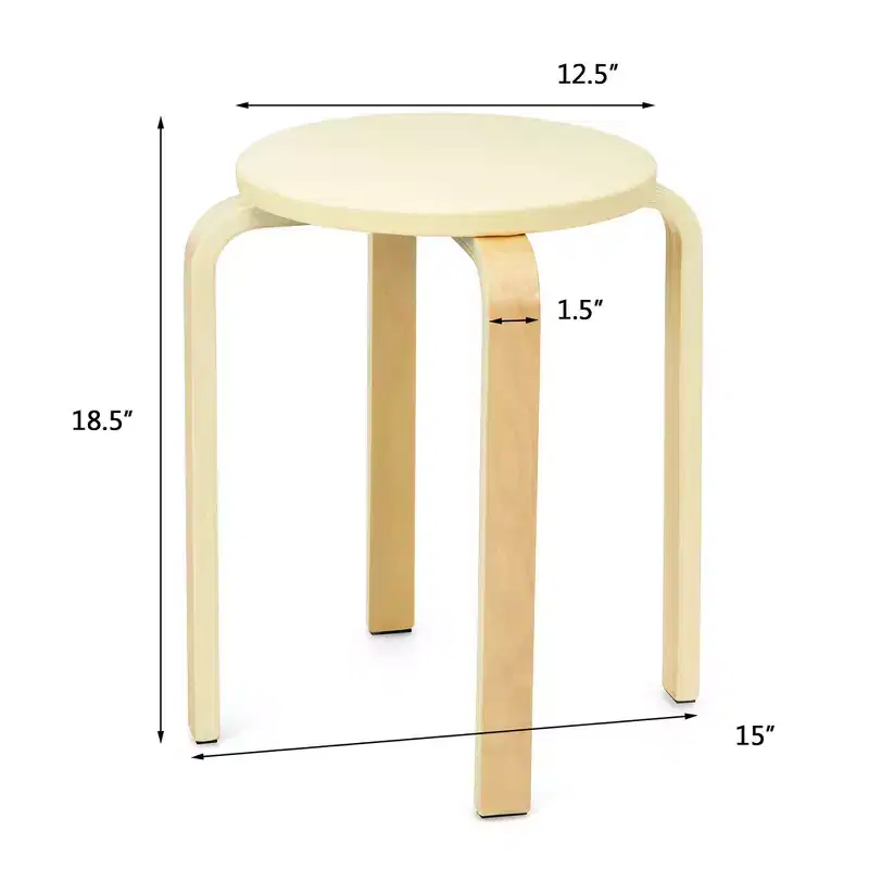 Costway Set of 4 Bentwood Round Stool Stackable Dining Chair w/Padded Seat Beige\Black