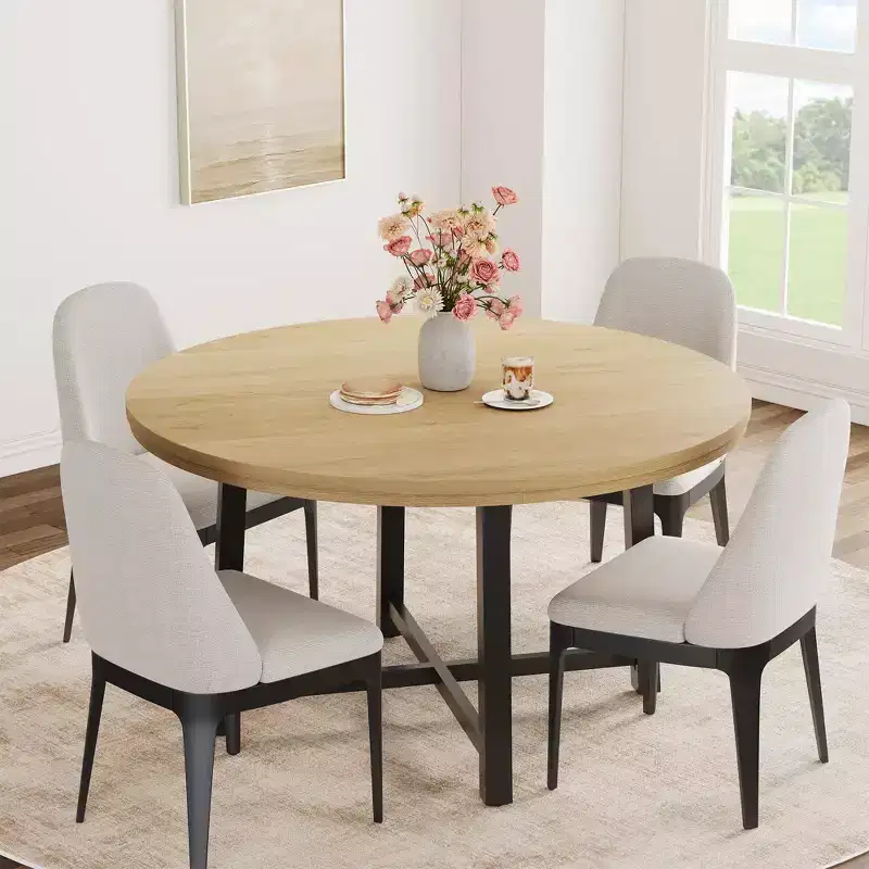 47-Inch Round Dining Table with Metal Frame
