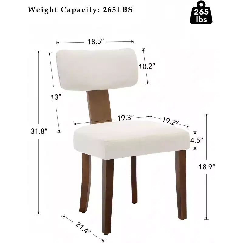 GustoWave Mid Century Modern Dining Chairs Set of 2, Upholstered Accent Curved Backrest Kitchen Chairs with Hardwood Frame