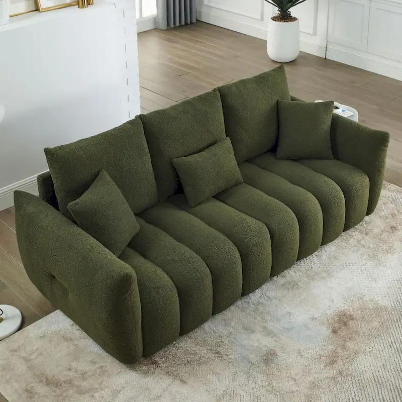 82 in Teddy Fabric Sofa Couch with 3 Back Pillows and 3 back Cushions Solid Wood Frame