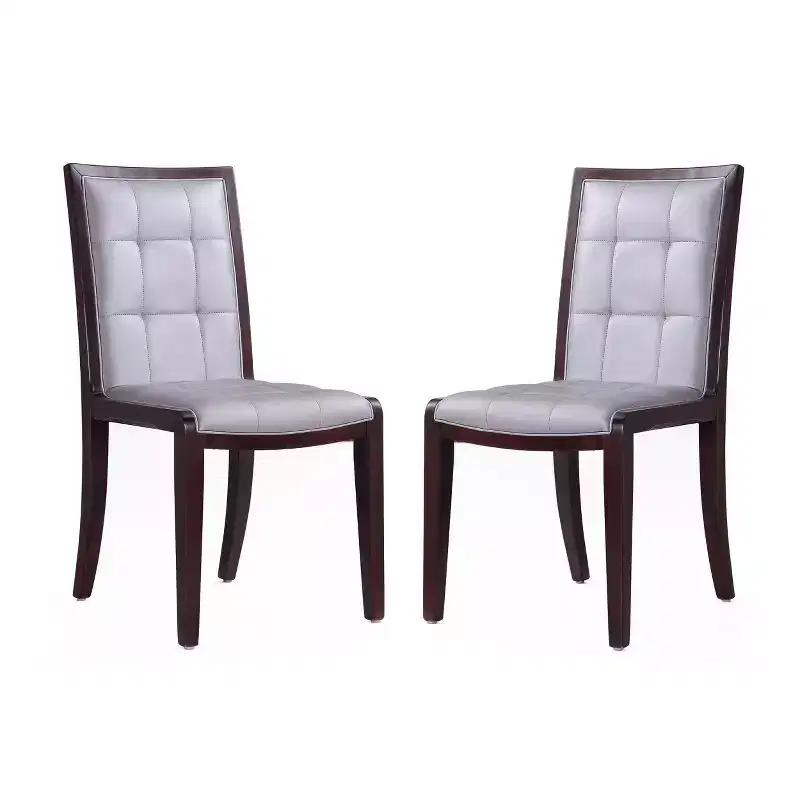 Manhattan Comfort Set of 2 Executor Faux Leather Dining Chairs Silver: Beechwood Legs, No Assembly, Spot Clean