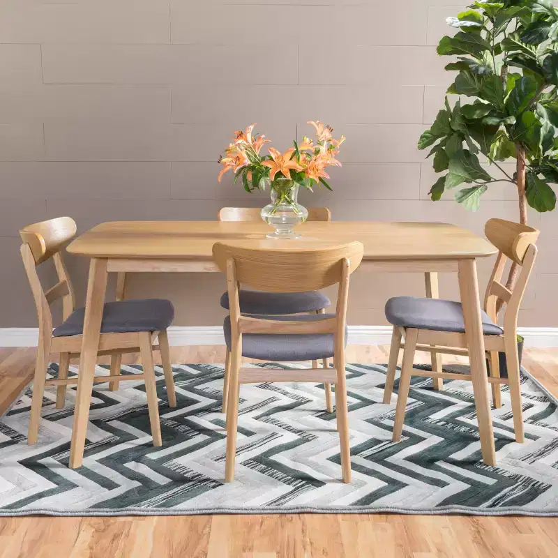 GDFStudio Dimick Mid Century Modern Fabric Upholstered Wood 5 Piece Dining Set