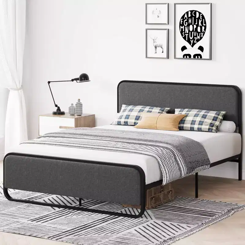 Queen Platform Bed Frame, Upholstered Queen Bed Frame with Headboard, Footboard, Under Bed Storage, Modern Noise Free Bed Frame with Sturdy Metal