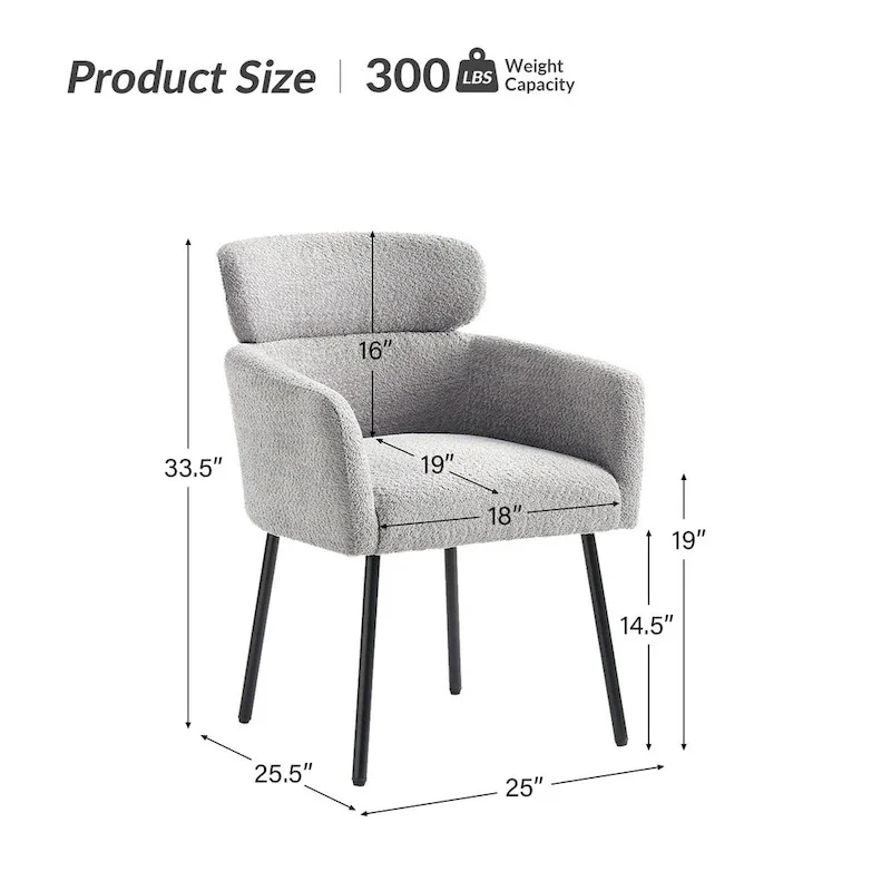 Amos Modern Boucle Dining Chair with Adjustment Feet Set of 2 by HULALA HOME