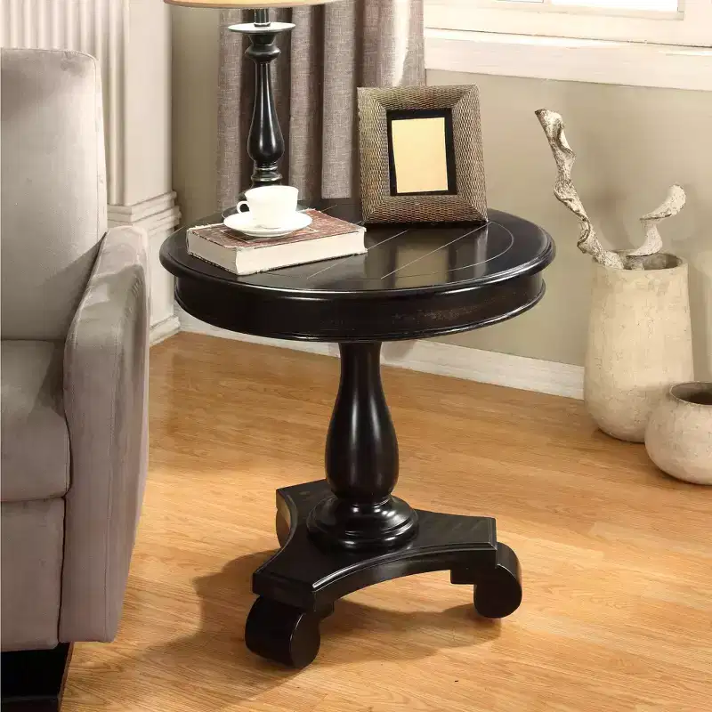 Rene Black Round Wood Pedestal Side Table
