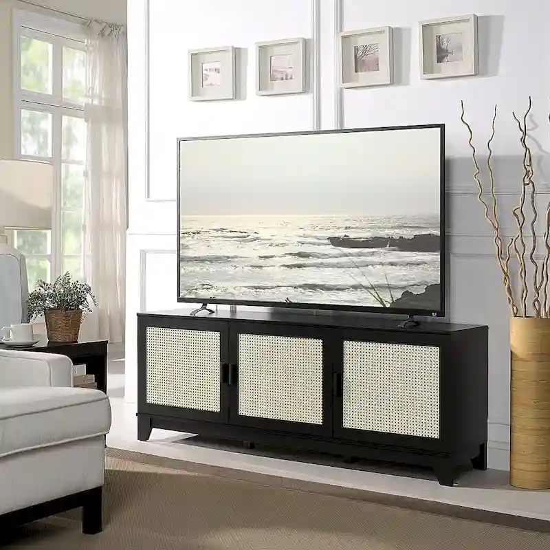 Sheridan 62.99 In. Modern Cane Media Cabinet Console