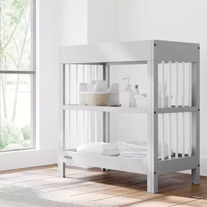 Baby Changing Table with Water-Resistant Pad & 2 Open Shelves – GREENGUARD Gold Certified, White