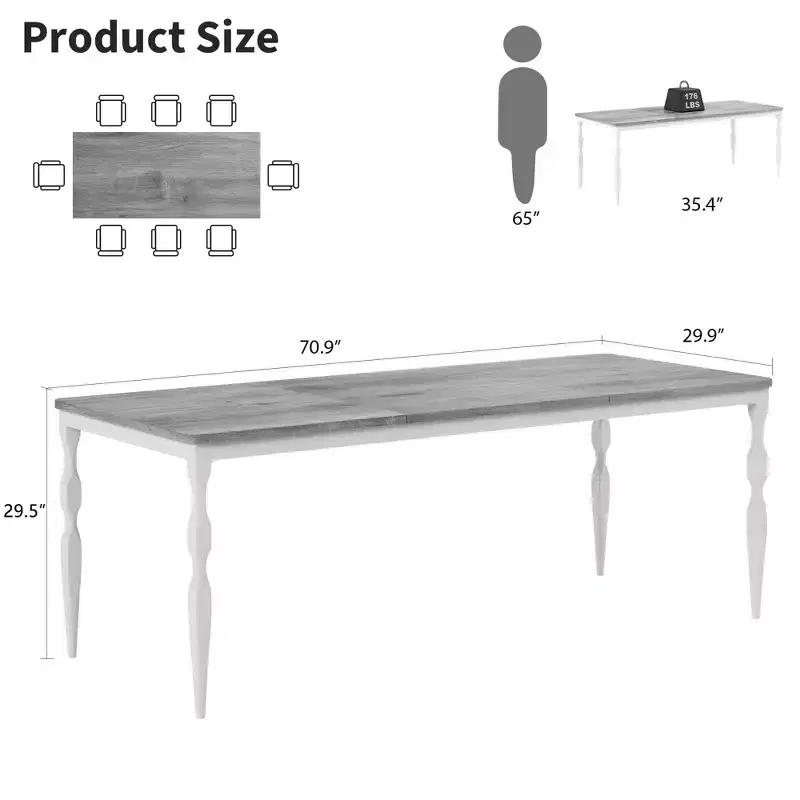 Senfot 71 Inch Rectangular Dining Table for 8, Rustic Farmhouse Kitchen Table with Large Tabletop, Long Wooden Dining Room Table with Heavy Duty Legs