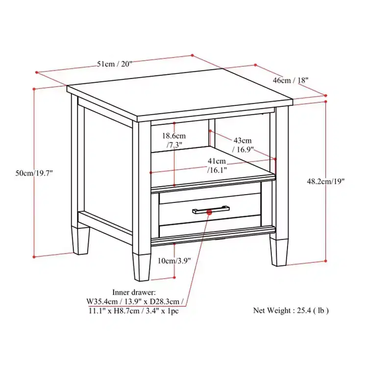 SOLID WOOD 20 inch Wide Rectangle Transitional End Table