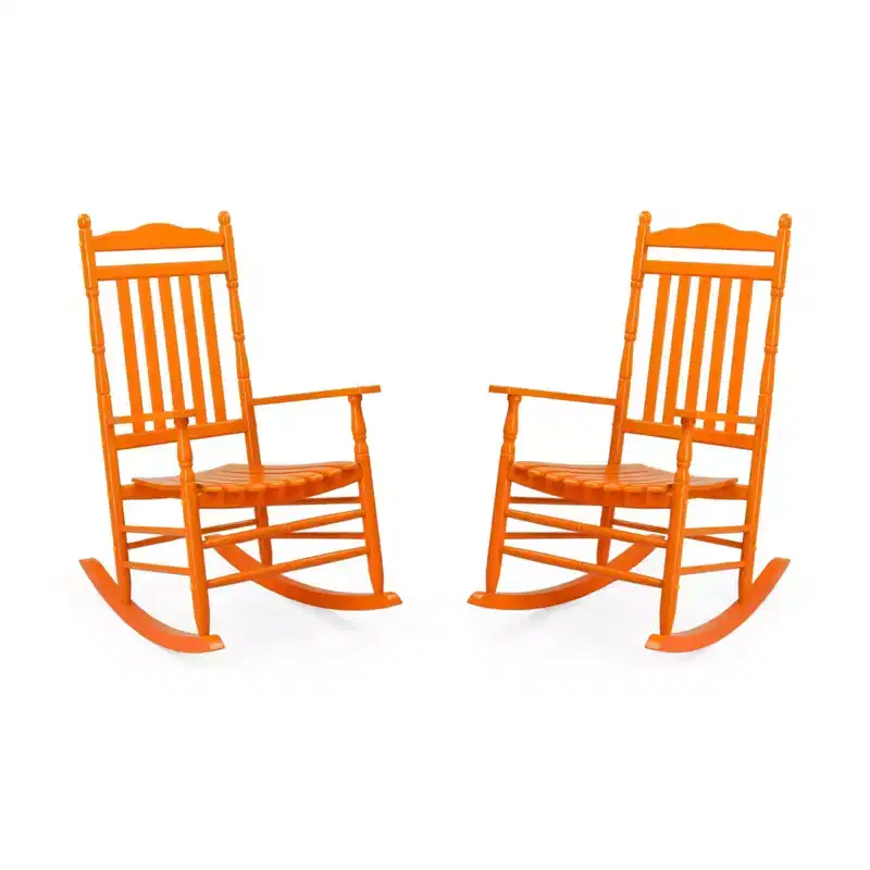 Karl Home | Lathe-Turned Solid Wood Patio Rocking Chairs (Set of 2)
