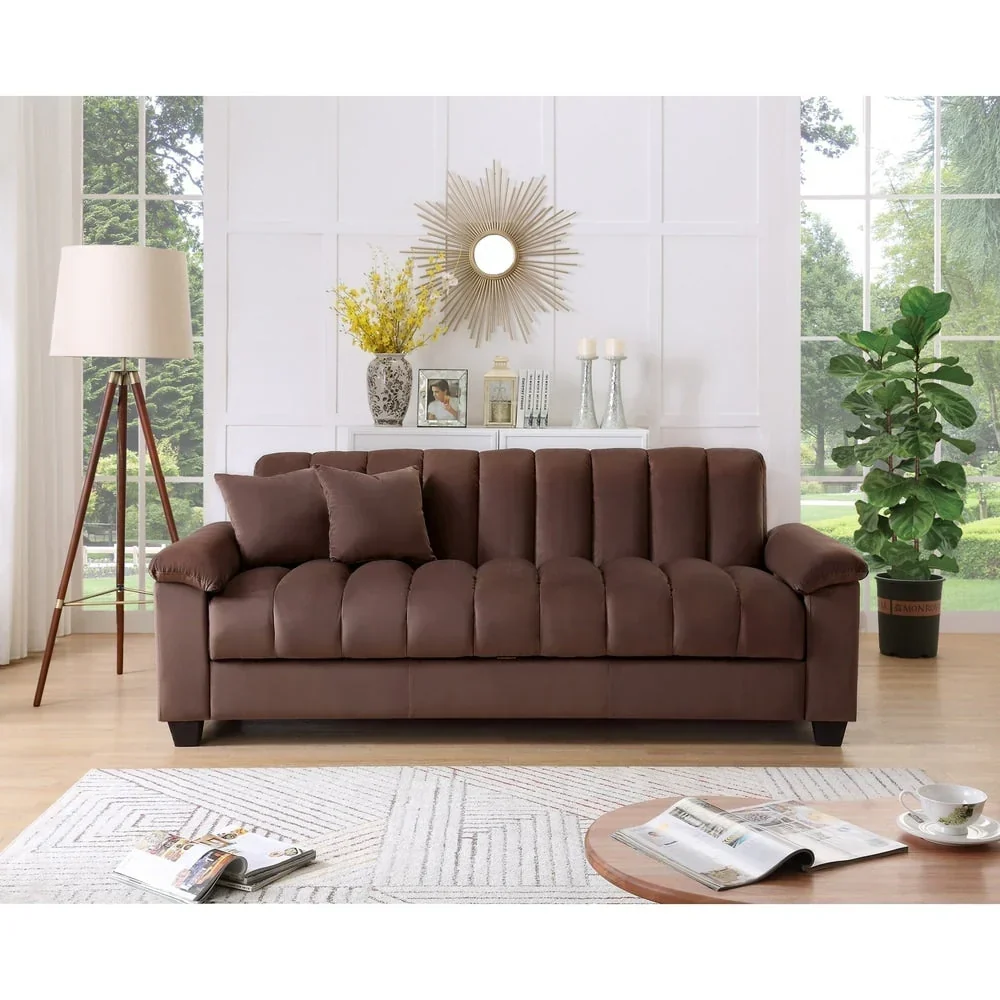 Fabric Upholstered Channel Back Living Room Convertible Sofabed