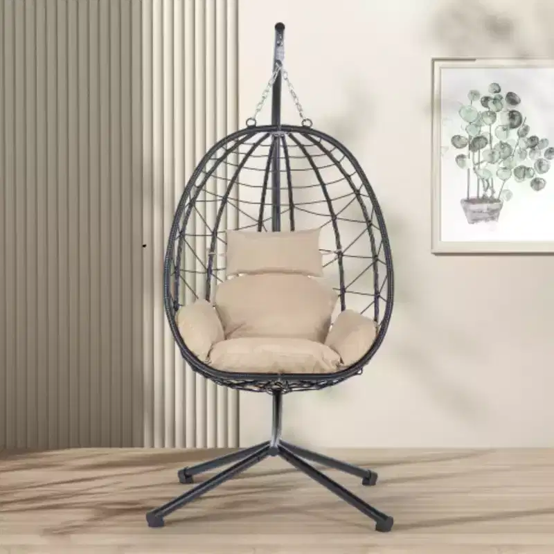 Egg Chair with Stand Indoor Outdoor Swing Chair Patio Wicker Hanging Egg Chair Hanging Basket Chair Hammock Chair