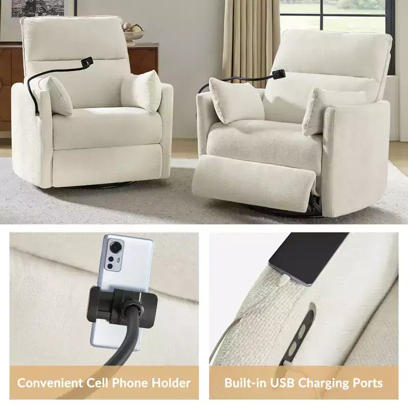 Julius 38 Power Rocking Swivel Nursery Recliner with USB | HULALA HOME