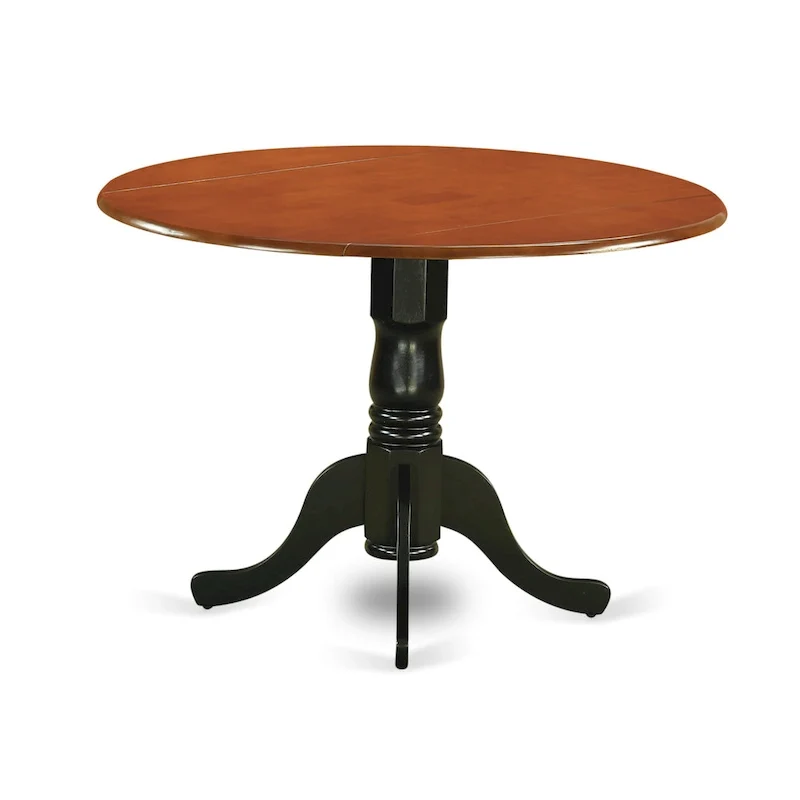 East West Furniture Dining Table Set- a Round Kitchen Table and Faux Leather Dinette Chairs, Black & Cherry (Pieces Option)