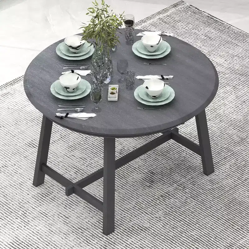 Okak Round Extendable Dining Table Modern Mid-Century Wood Dining Table for 4 to 6, for Meeting Room, Living Room