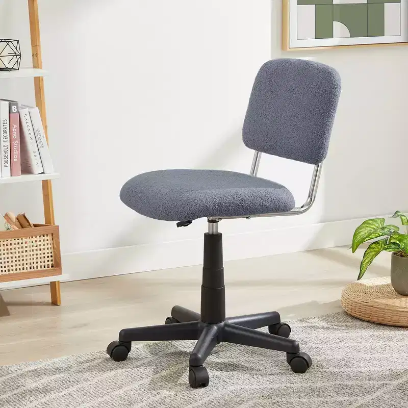 White Faux Fur Armless Swivel Chair for 1