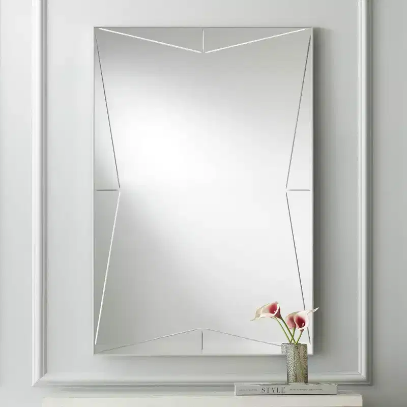 Possini Euro Design Relevei Rectangular Vanity Decorative Wall Mirror Modern Silver Wood Metal Frame 26 Wide Bathroom Bedroom Home
