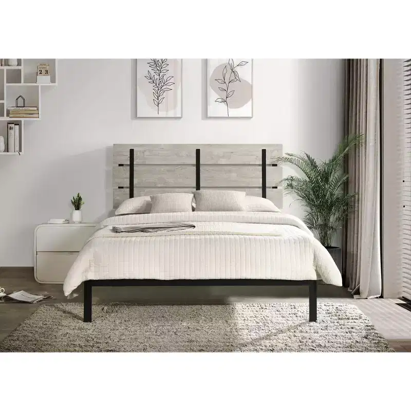 Gray Metal Platform Bed Frame, Sturdy & Modern