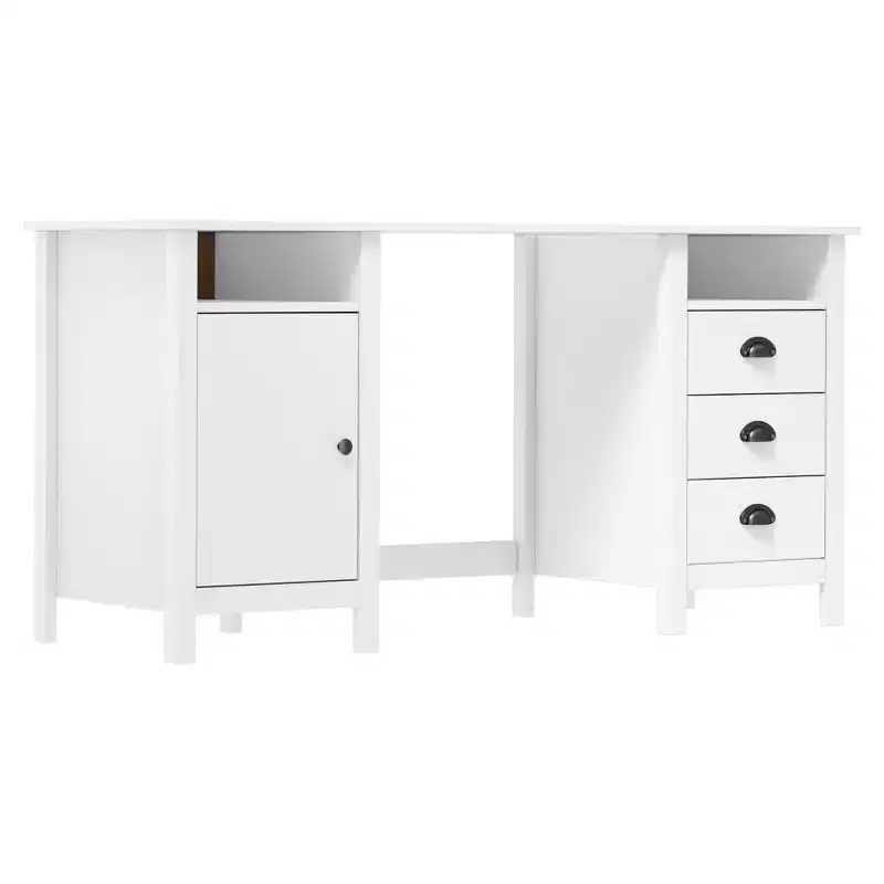 Desk White Solid Pine Wood Standard Desk Rectangular Rustic