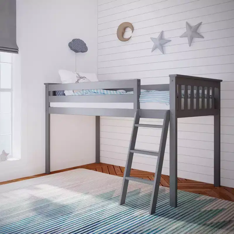 Max & Lily Twin Loft Bed, Solid Wood Loft Beds with Ladder for Kids, No Box Spring Needed