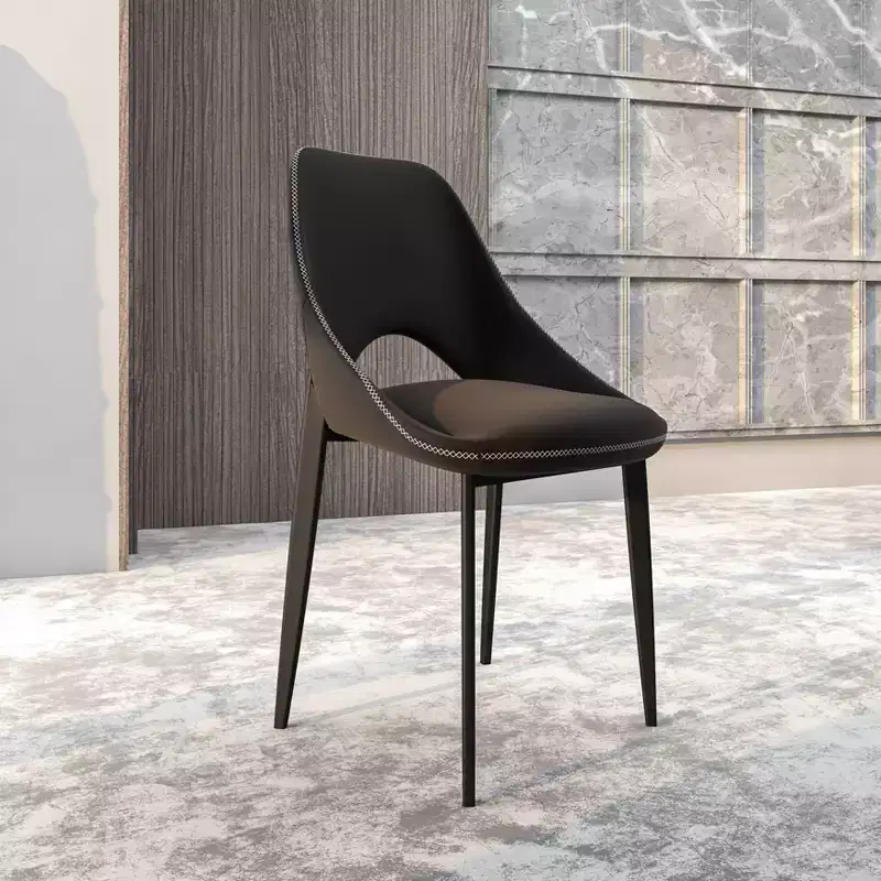 LeisureMod Amalfi Collection Upholstered Dining Chairs Set of 2  Curved Open Back Design with Powder-Coated Iron Legs for Kitchen & Dining Room