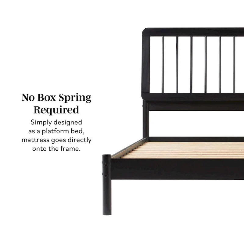 Solid Wood Queen Spindle Bed, Caramel / Natural Pine / Black, Fits 2