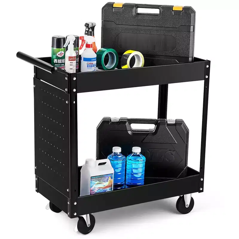 2-Tier Tool Cart, 400 LBS Capacity Rolling Tool Cart On Wheels, Heavy Duty Utility Cart with Pegboard, Mechanic Tool Storage Cart