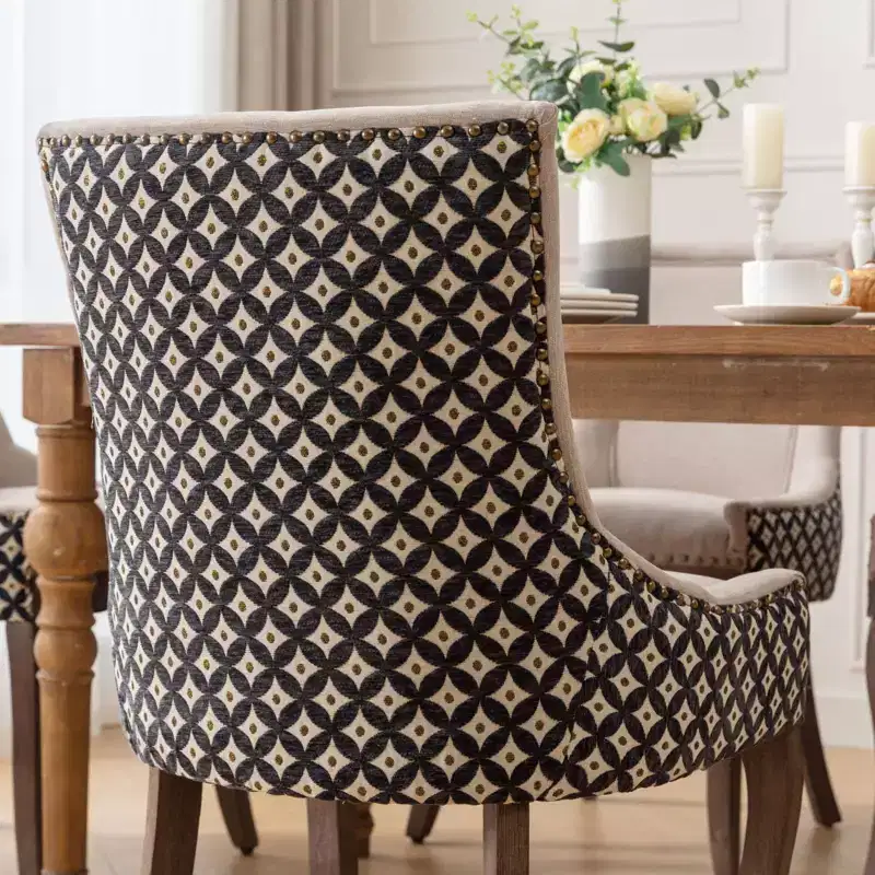 Okak Retro Dining Chairs Set of 2, Comfy Fabric Chairs with Thick Cushions, Kitchen Side Chairs with Solid Wood Legs Bronze Nail Head