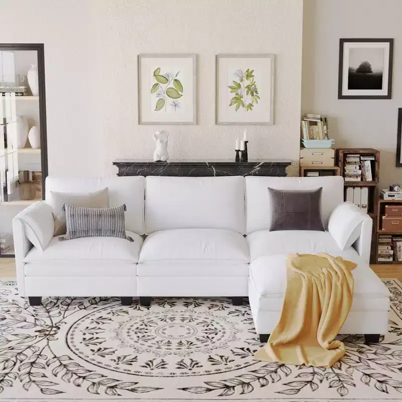 Christopher Knight Home 107.8 L-Shaped 3 Seater Sofa with Ottoman